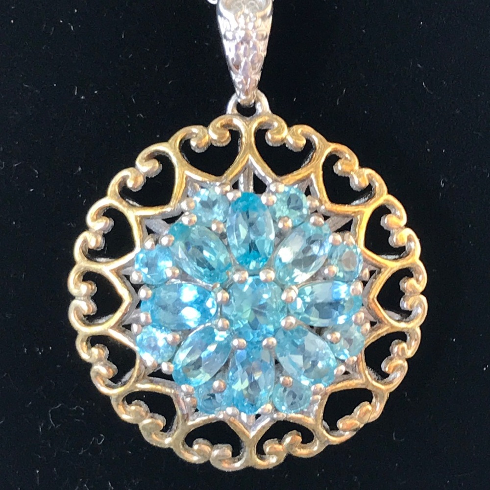 Sterling silver - Pendant - Natural Earth Mined Blue Zircon 1-1/4” drop.